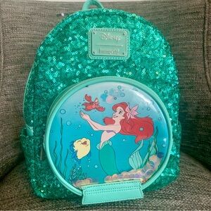Loungefly Disney Ariel Snowglobe Sequin Backpack in Teal